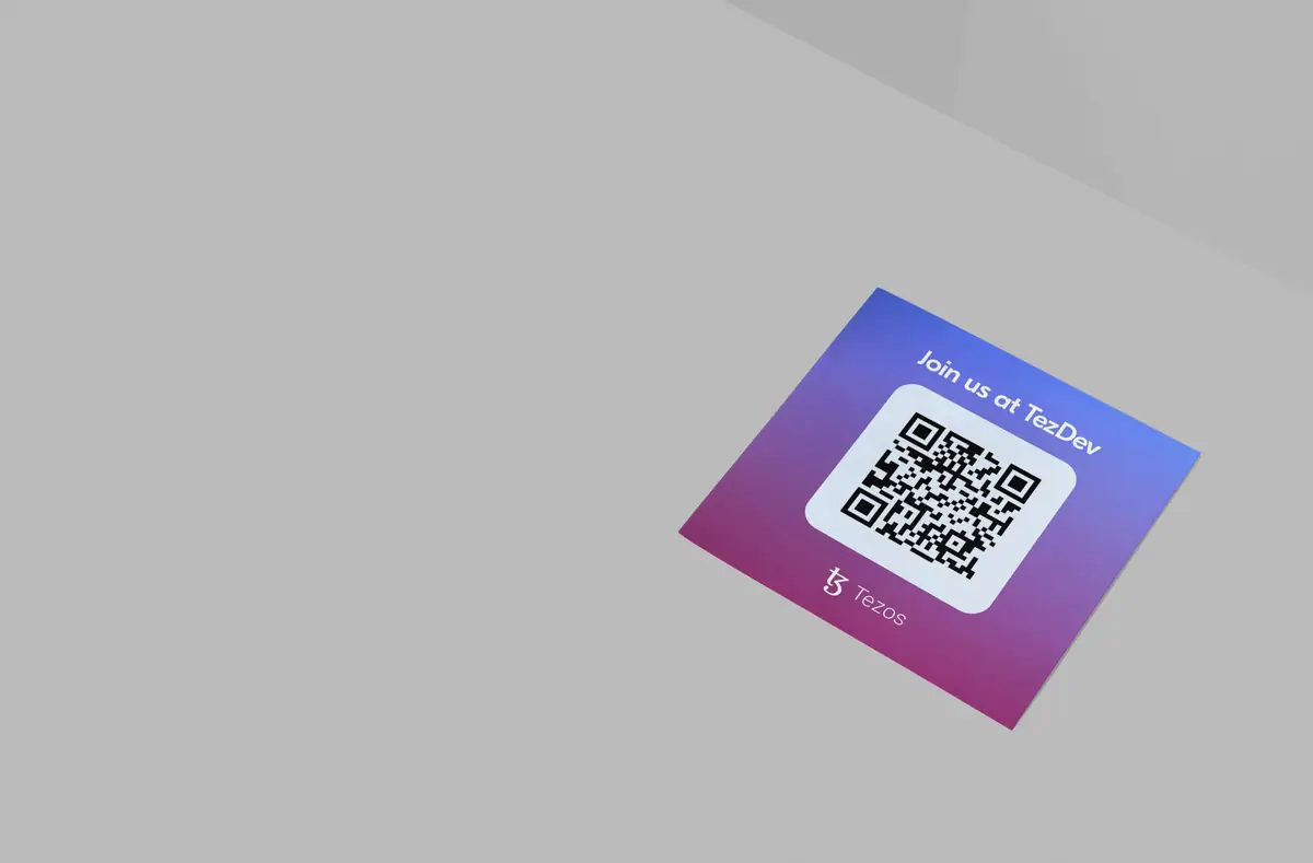 Стикер Join us at TezDev с QR-кодом